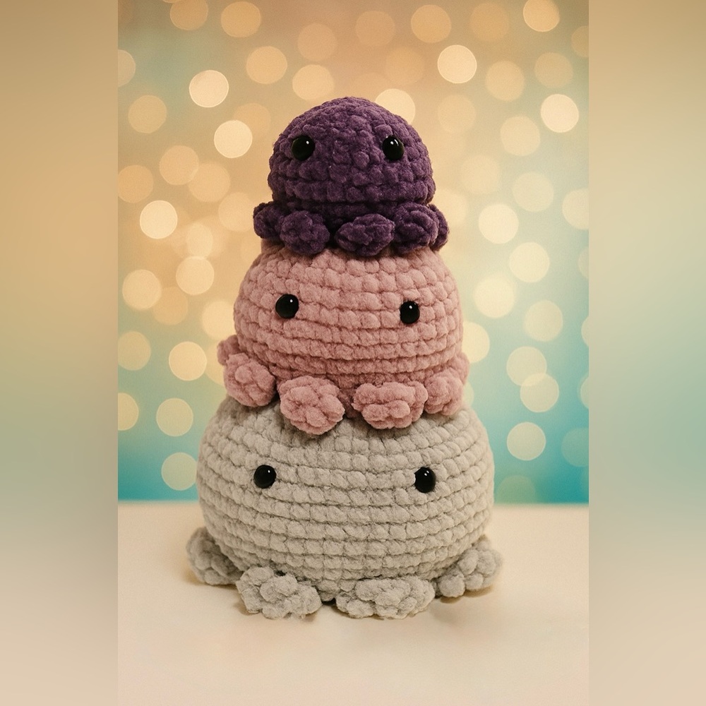 Plush Octopus Trio - Purple, Pink, and Gray